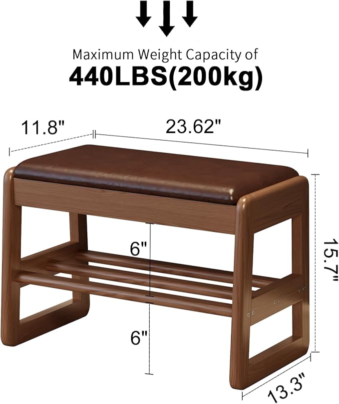 Small Shoe Bench with Leather Cushion, 2 Tiers Shoe Rack Bench with Flip-Top - Image 3