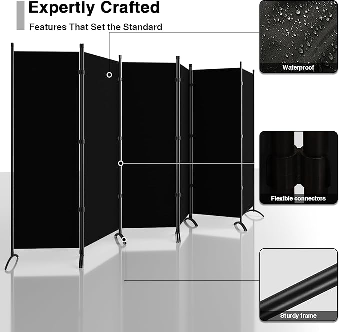 Room Divider 6-Panel Privacy Screen, Portable Screen Steel Frame - Image 3