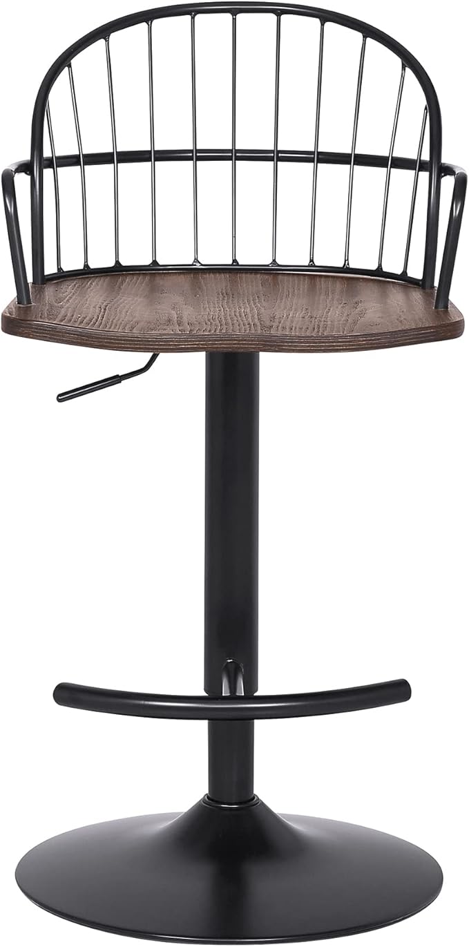 Armen Living Edward Adjustable Walnut Glazed Barstool in Black Powder Coated - Image 4