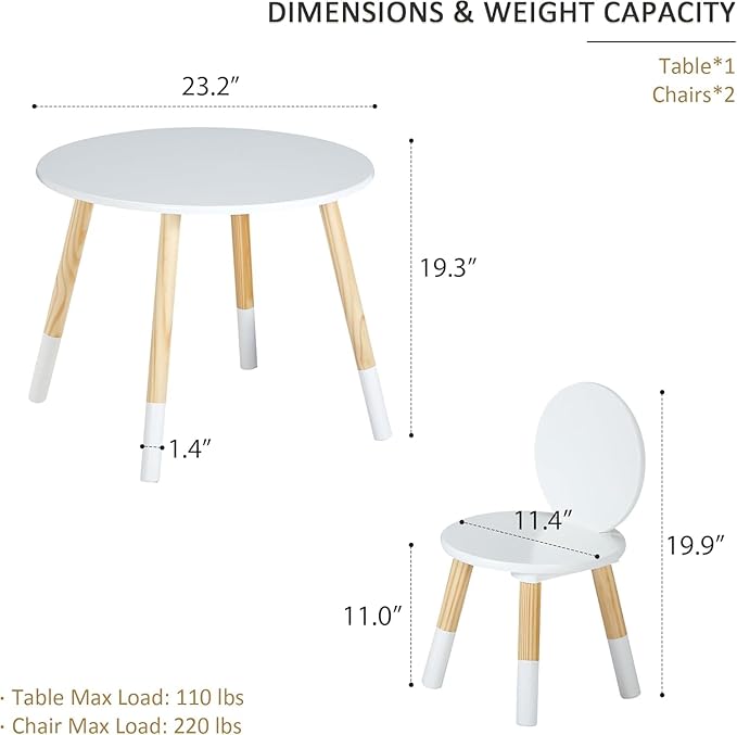 VECELO Round Table and Chair Set Playroom Furniture Wooden, Modern Minimalist - Image 5