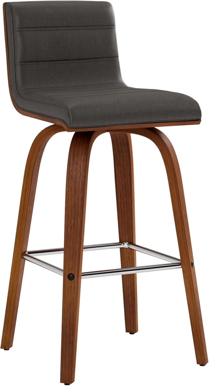 Armen Living Vienna 26" Counter Height Swivel Grey Faux Leather and Walnut Wood by ArmenLiving