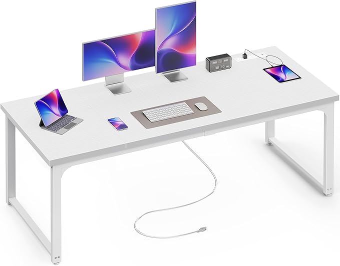 Huuger 63 x 24 inch Desk with Power Outlets & USB-C, Deeper & Thicker Desktop by Huuger