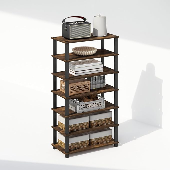 Furinno Turn-S-Tube 4-Tier Multipurpose Standing Shelves, Amber Pine/Black - Image 6