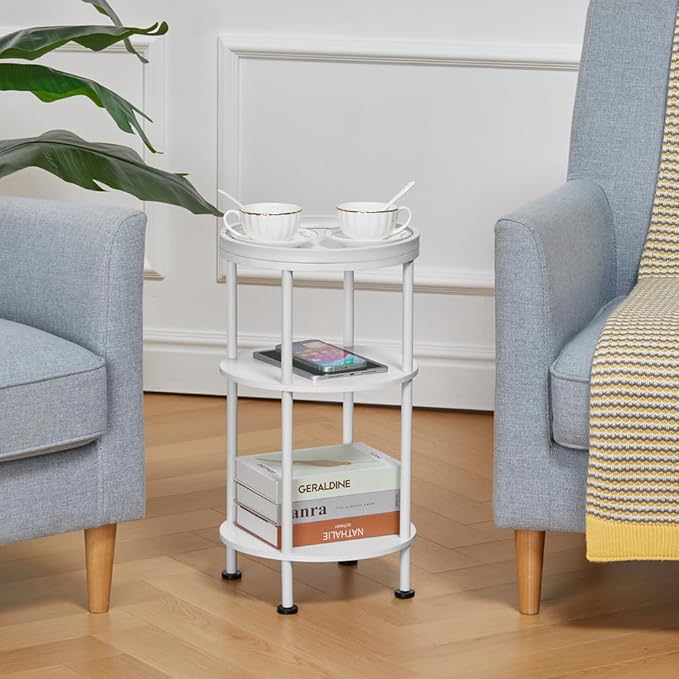 Small Round End Table with Charging Station, 3-Tier Accent Couch Beside Table - Image 2