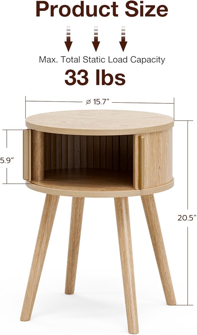 Side Table with Sliding Door & Cabinet, End Table - Image 3