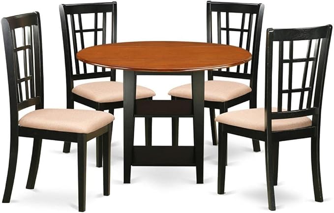 East West Furniture SUNI5-BCH-C 5 Piece Dining Set Includes a Round Dining Room by EastWestFurniture