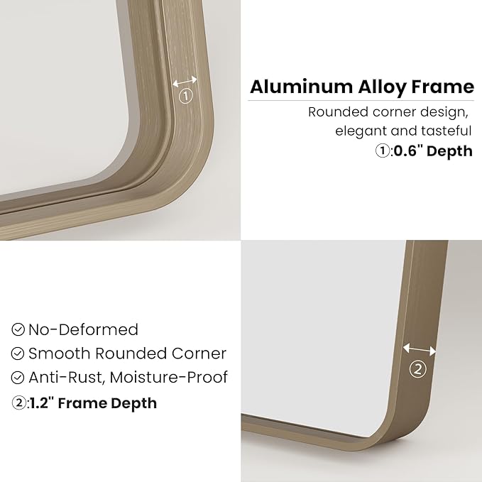 Bronze Bathroom Mirror 24x36 Inch, Brushed Bronze Metal Frame Mirror - Image 4