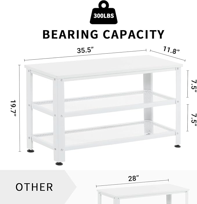 Apicizon White Shoe Rack, 35.5 Inches 3-Tier Shoe Rack - Image 2