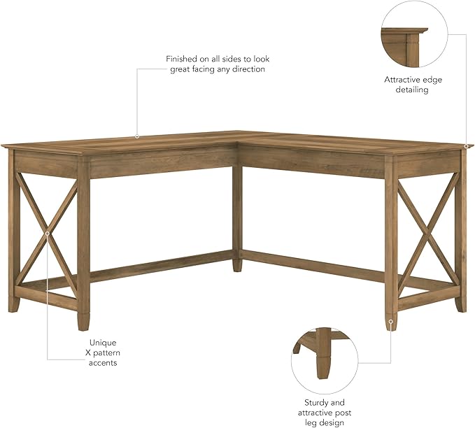 Bush Furniture Key West 60W Modern Farmhouse L Shaped Desk in Reclaimed Pine | - Image 5