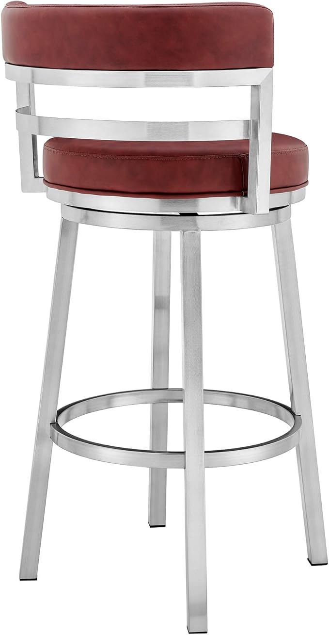 Armen Living Madrid 26" Seat Height Swivel Modern Red Faux Leather and Brushed - Image 6
