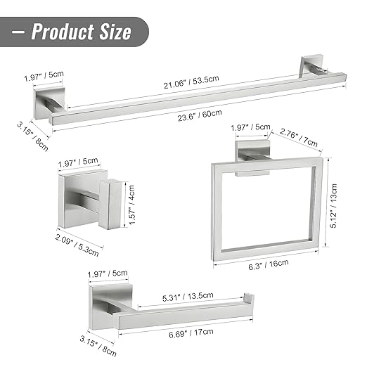 YACVCL Towel Bar Set, 5 Pieces Bathroom Hardware Set Brushed Nickel Bathroom - Image 6