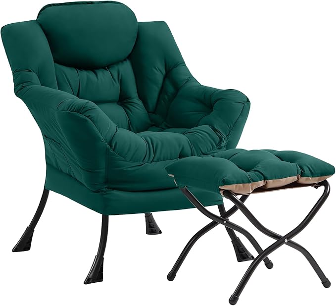 Cozy Lazy Chair and Ottoman, Large Contemporary Accent Lounge Chair Set by Givjoy