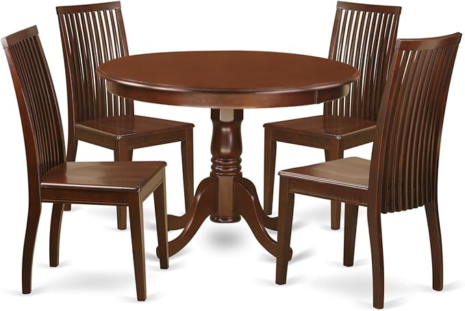 East West Furniture HLIP5-MAH-W 5 Piece Dining Room Table Set Includes a Round by EastWestFurniture