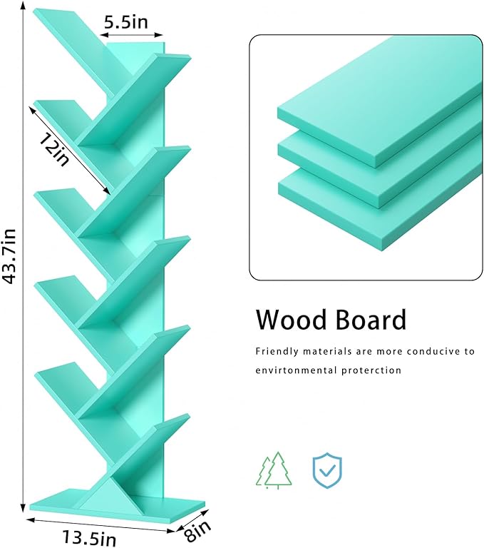 10 Tier Tree Book Shelf, Floor Standing Wood Bookshelf - Image 3