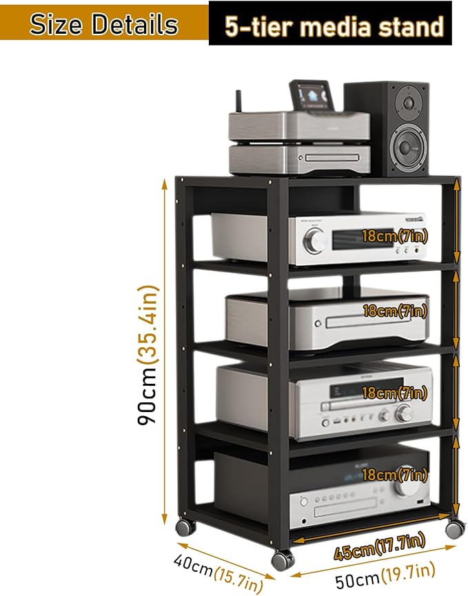 5 Tier Audio Rack Tower, CD Record Player Stereo Receiver AV Equipment Cabinet - Image 2