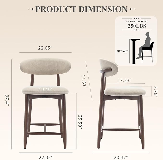 COLAMY Counter Height Bar Stools Set of 2, Kitchen Bar Stools - Image 2
