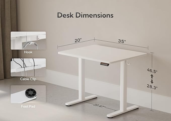 Claiks Electric Height Adjustable Stand Up Desk, 35x20 Inches Sit Stand Desk - Image 3
