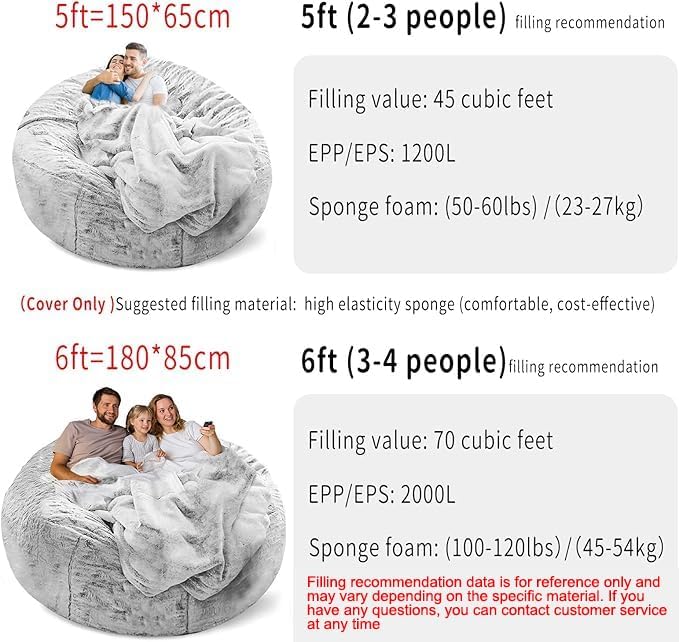 Bean Bag Chair Cover Without Filler, Big Round Soft Fluffy PV Velvet Washable - Image 4