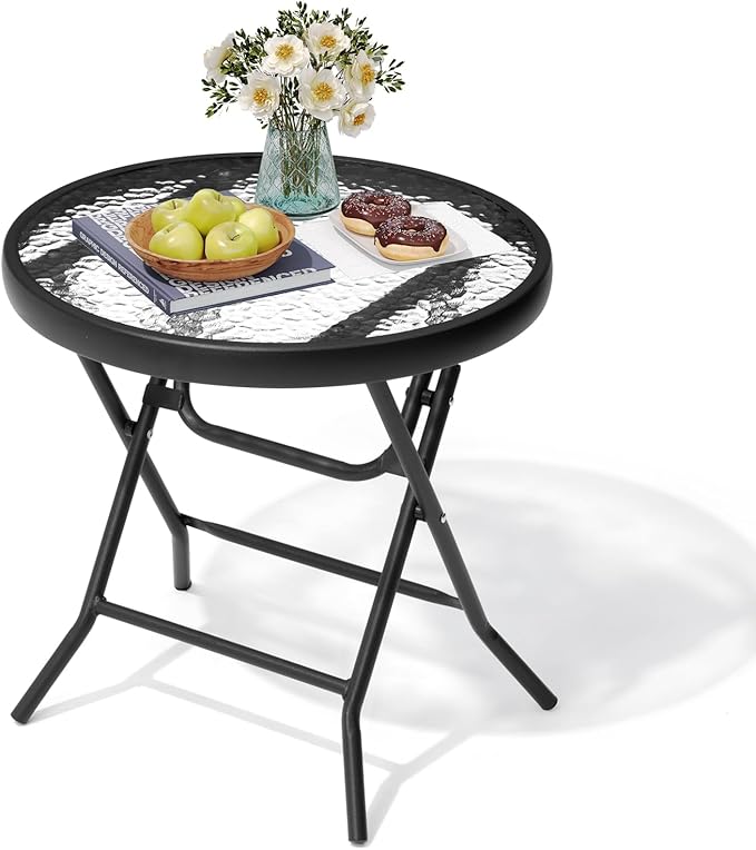 Foldable Side Table with Tempered Glass Top 18" Outdoor Folding Side Tables - Image 8