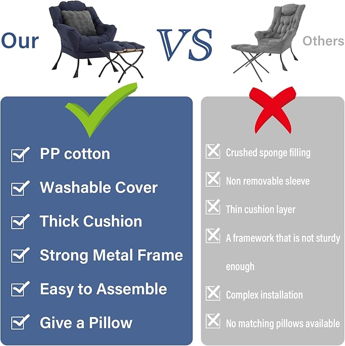Large Lazy Chair with Ottoman, Accent Reading Chairs with a Throw Pillow - Image 6