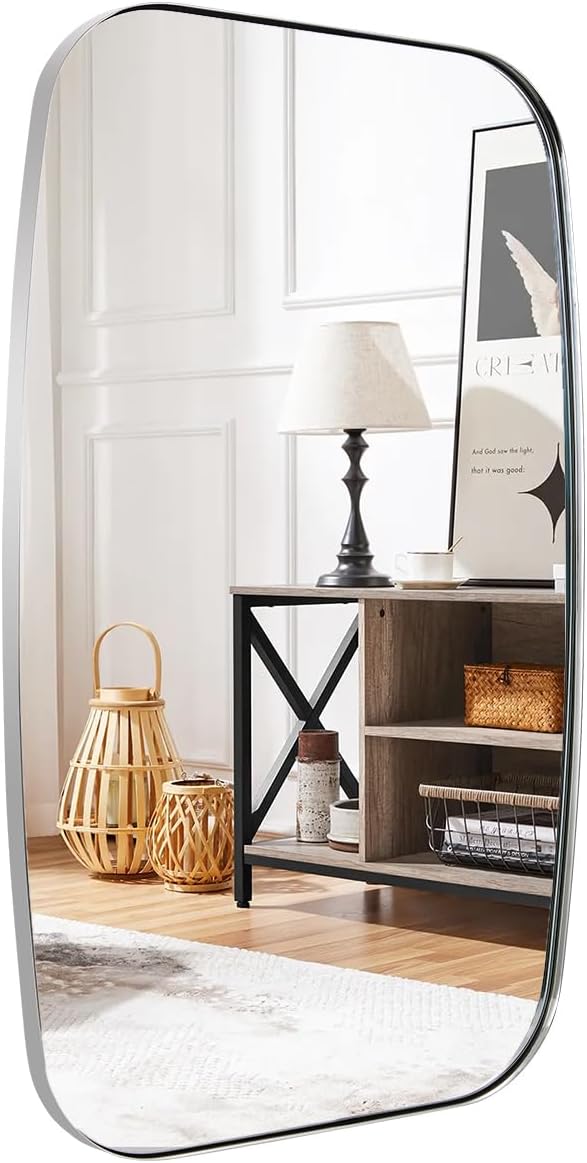 ANDY STAR Chrome Bathroom Mirror, 28x36 Inch Stainless Steel Metal Frame Oblong by ANDYSTAR