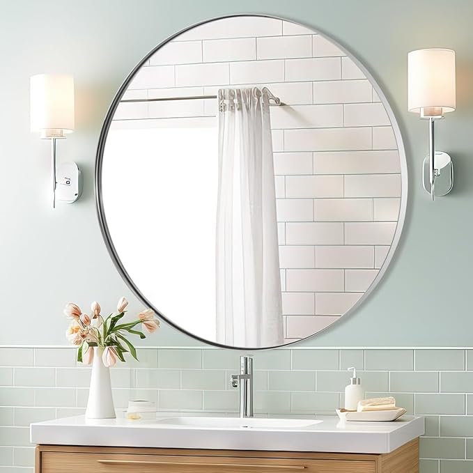 ANDY STAR Round Bathroom Mirror, 24’’ Polished Chrome Round Bathroom Mirrors in - Image 3