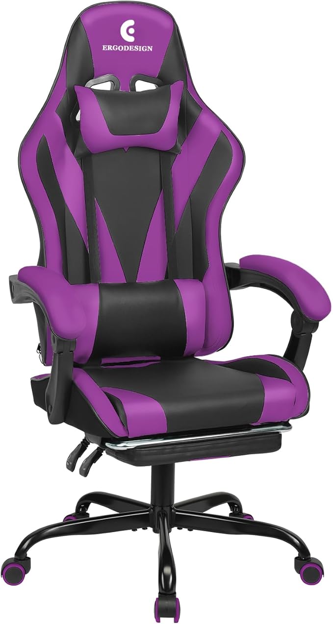 Gaming Chair with Linkage Armrest & Footrest, High Back Video Gaming Chair by Ergodesign
