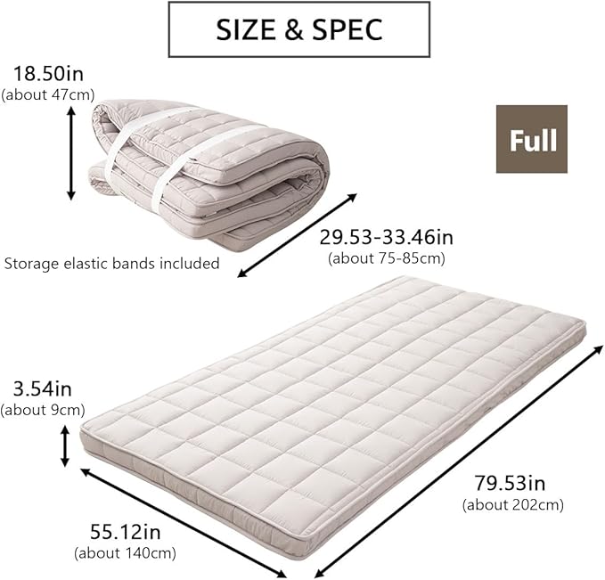 EMOOR Japanese Padded Futon Mattress Machi Full Gray, Gusset Foldable Storable - Image 2