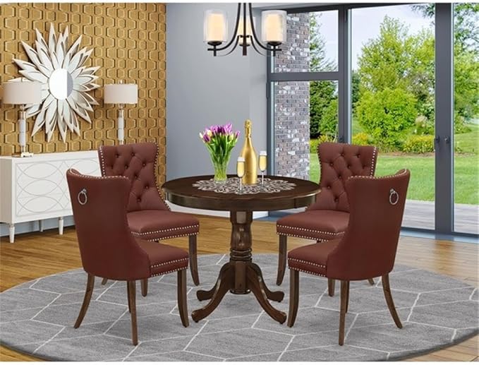 East West Furniture ANDA5-AWA-26 5 Piece Kitchen Table Set Includes a Round - Image 2