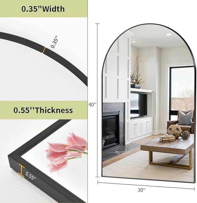 BEAUTYPEAK 30"x40" Arch Bathroom Mirror, Wall Mounted Vanity Metal Frame Mirror - Image 6
