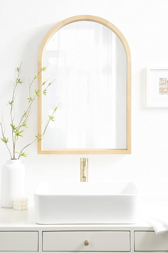 Kate and Laurel Hutton Farmhouse Wood Arched Mirror; 20 x 30; Natural Wood; - Image 6