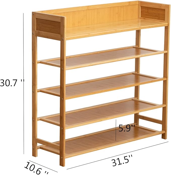 Bamboo Shoe Rack Organizer, 5 Tier Shoe Shelf Storage Organizer, - Image 3