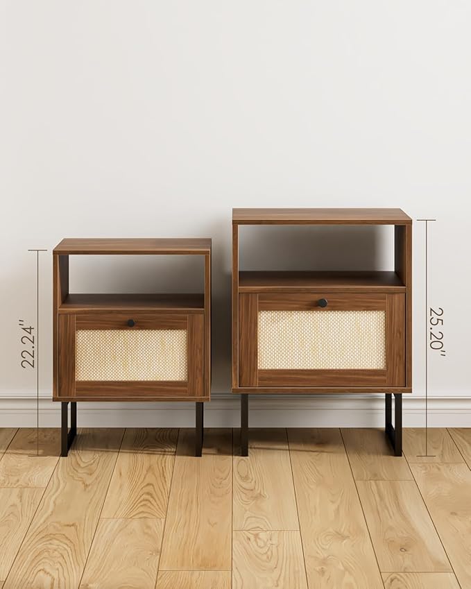 Rattan Nightstand, Mid Century Modern Night Stand, Boho Farmhouse Wood Bedside - Image 5