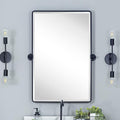 Farmhouse Pivot Rectangle Bathroom Mirror Black Metal Framed Tilting Beveled by TEHOME