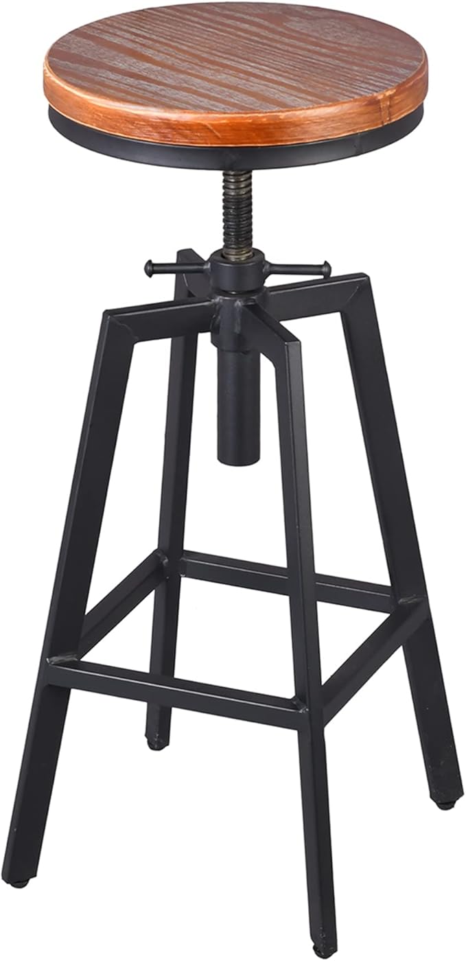 Diwhy Industrial Bar Stools, Kitchen Dining Chair, Wood Metal Stool, Adjustable - Image 4