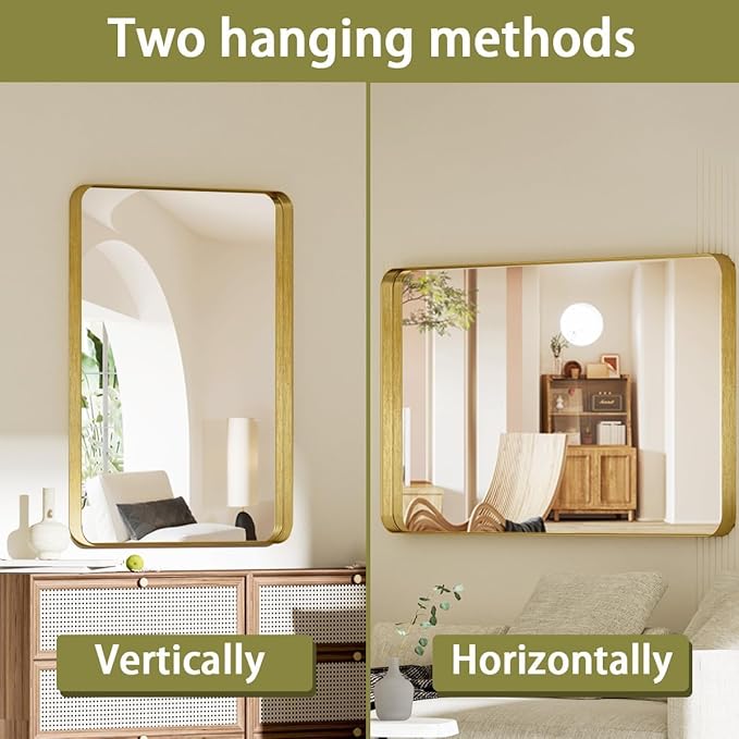 Koonmi Gold Bathroom Mirror for Wall, 30x40 Inch Matte Metal Deep Framed - Image 8