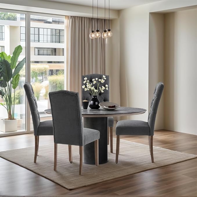 Tufted Upholstered Parsons Dining Chair Set Fabric Diner Accent Stylish Modern - Image 3