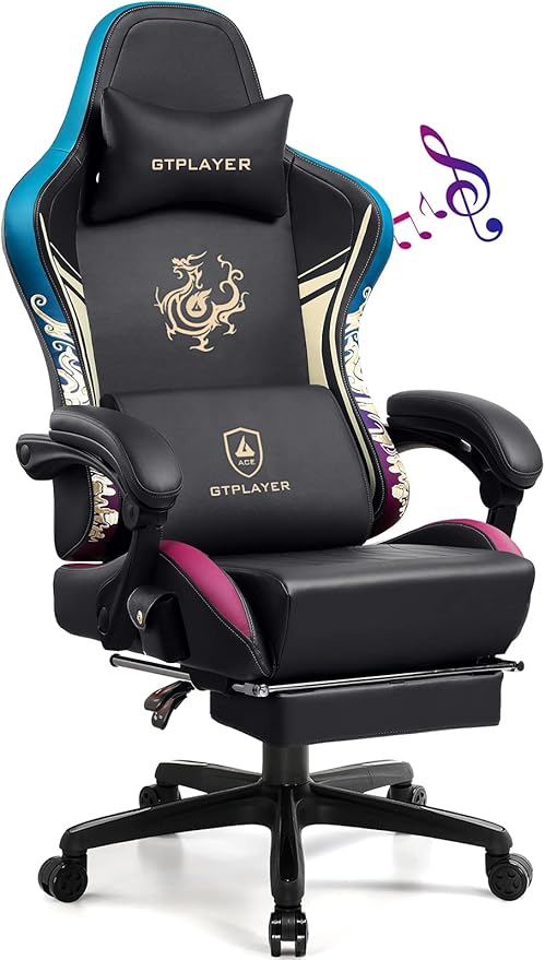 GTPLAYER Gaming Chair with Bluetooth Speakers and Footrest, Dragon Series Video by GtracingDirect