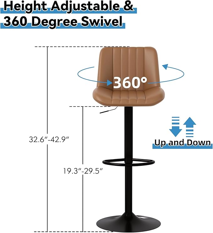 Shintenchi Swivel Bar Stools Set of 4, Adjustable Faux Leather Upholstered - Image 2
