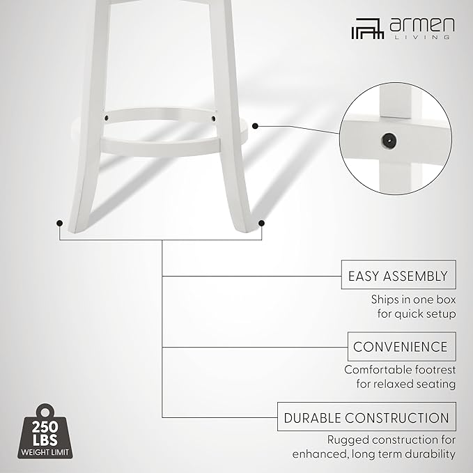Armen Living Blair 26 in. Matte White Counter Height Rubberwood Swivel Barstool - Image 11