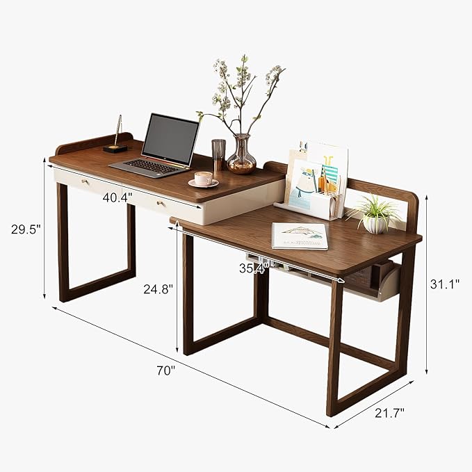 Lartis Extendable to 70" Solid Wood Desk, Storage Study Table - Image 3