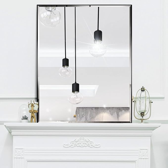 24x32 Inch Black Mirror with Beveled Trim, Aluminum Frame Bathroom Vanity Mirror - Image 4