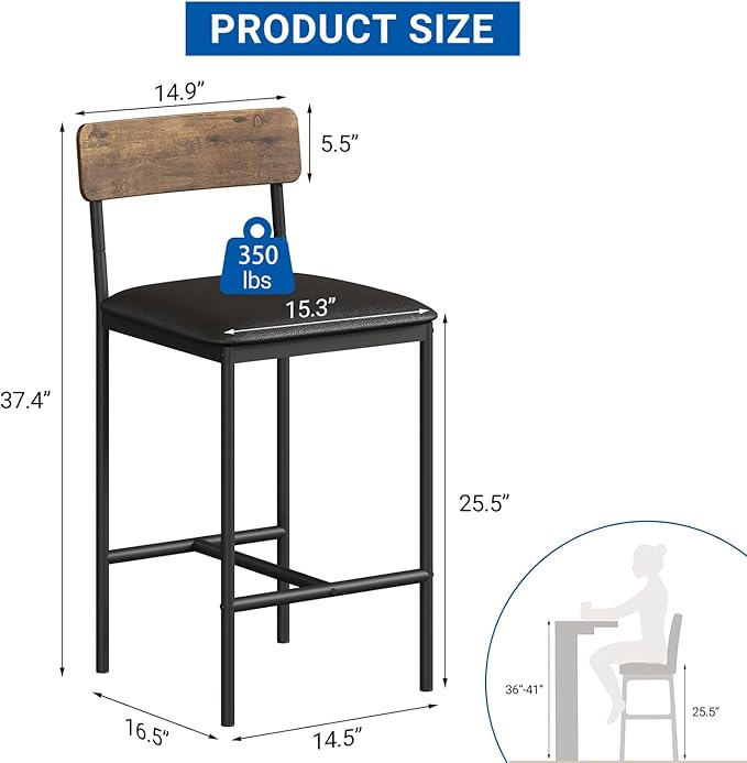 GarveeHome Bar Stools Set of 2, Upholstered Height Bar Stools - Image 2