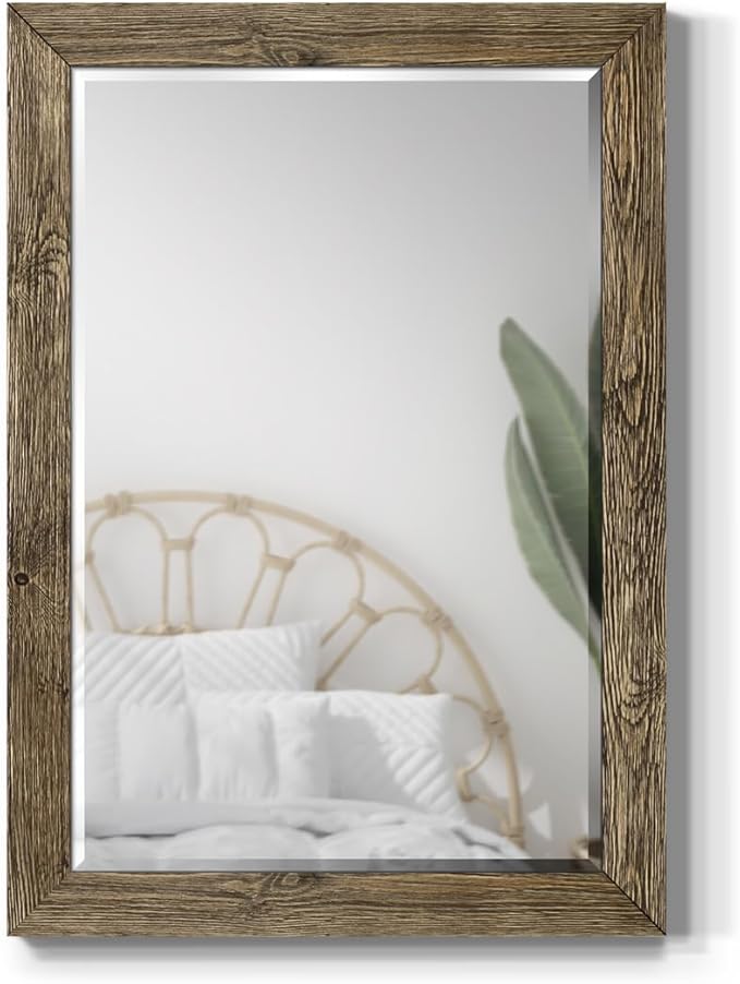 Walnut Vanity Mirror Rectangular Barnwood Framed Wall Mirror by WEXFORD+HOME