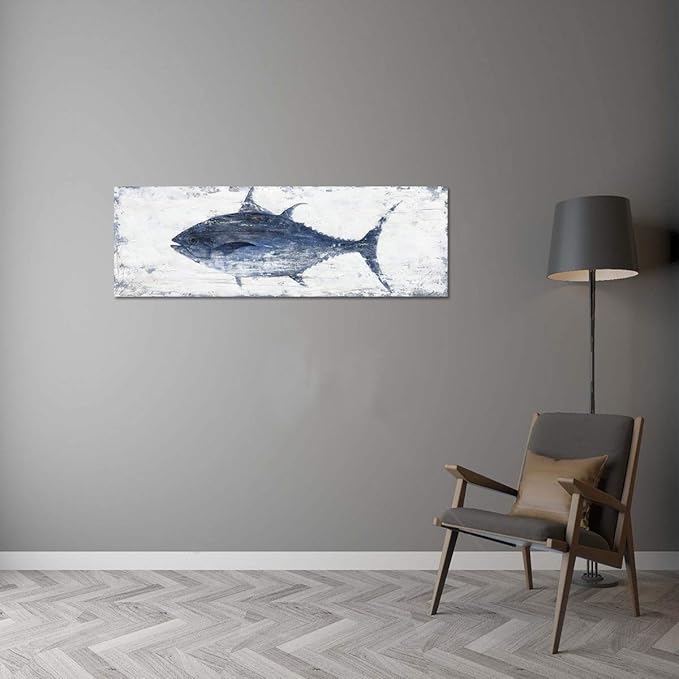Yihui Arts Canvas Wall Art Hand Painted Abstract Tuna Fish Painting Modern - Image 5