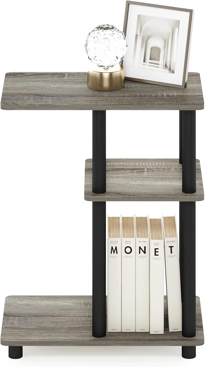Furinno Turn-N-Tube C-Shape Sofa Side Table, French Oak/Black - Image 4