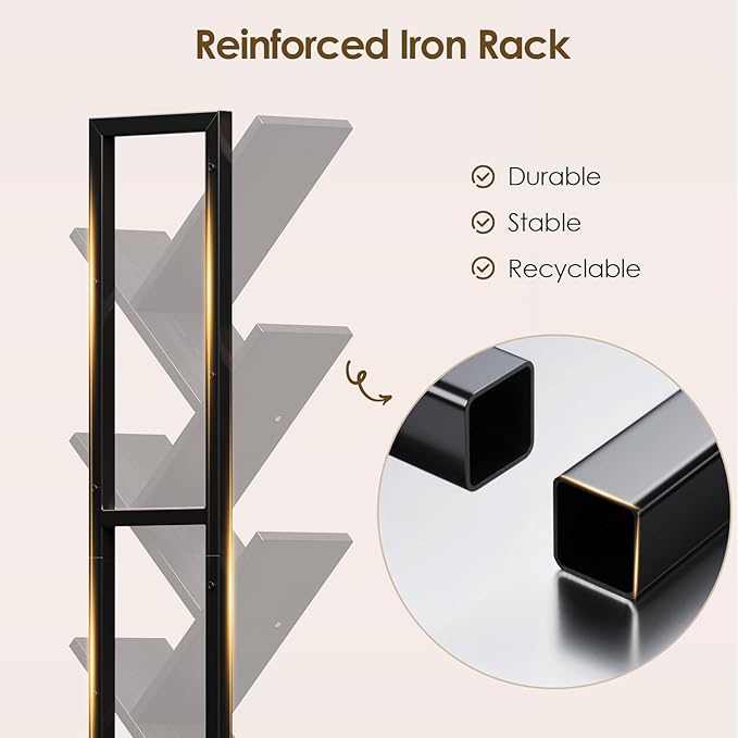 7 Tier Double Sided Rotating Tree Book Shelf, Floor Standing Wood Bookshelf - Image 5