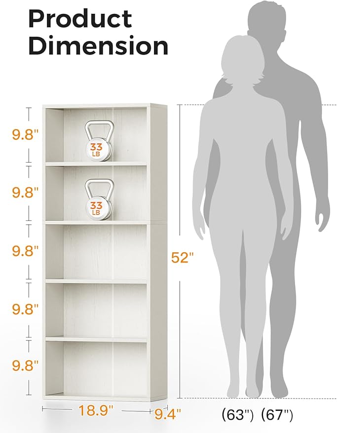 Casaottima 5-Tier Open Bookshelf and Bookcase, Floor Standing Display Storage - Image 3