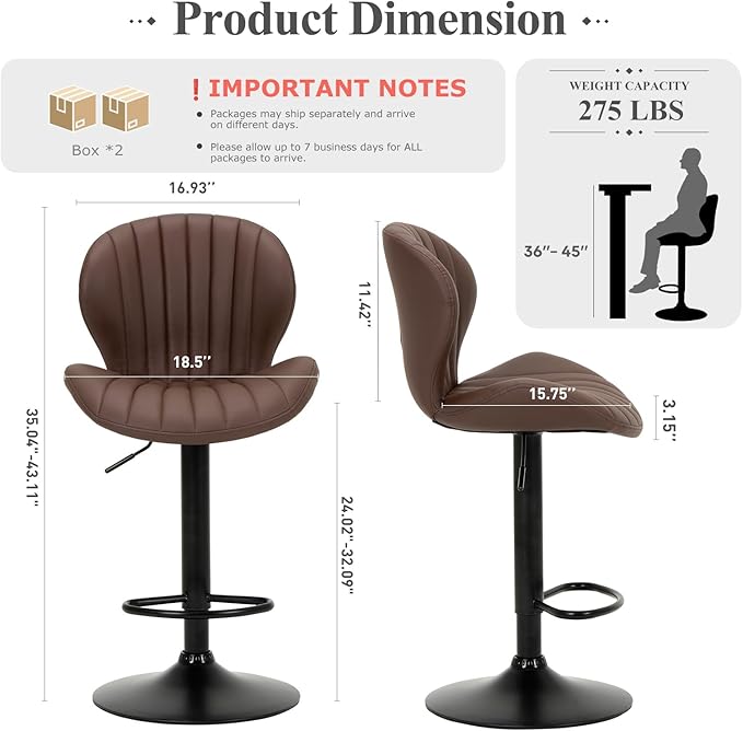 COLAMY Bar Stools Set of 4, Modern Swivel Bar Chairs, Adjustable Faux Leather - Image 2