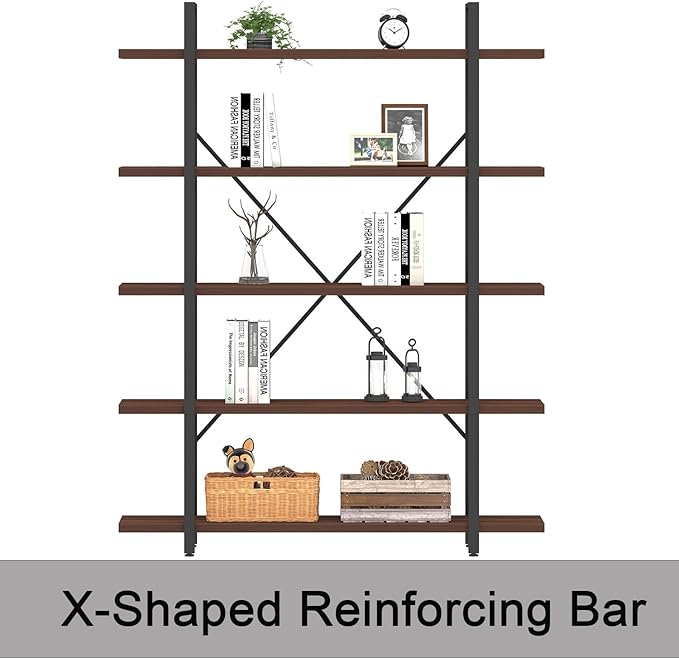 HSH Walnut 5 Tier Bookshelf, Tall Bookcases and Book Shelves 5 Shelf, Large - Image 5